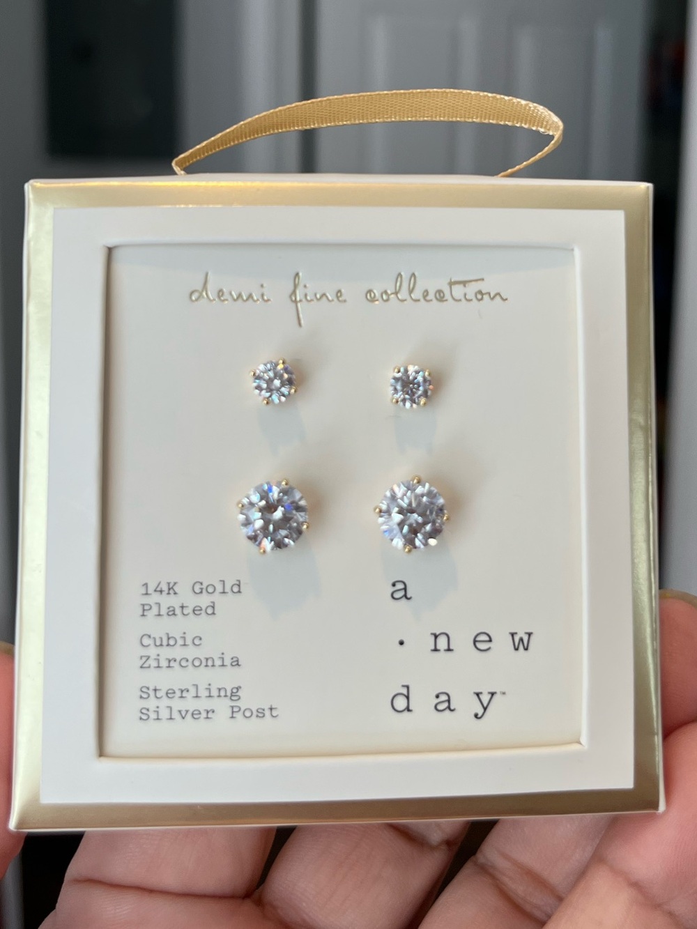 a new day Gold-Plated Cubic Zirconia Stud Earring Set - White